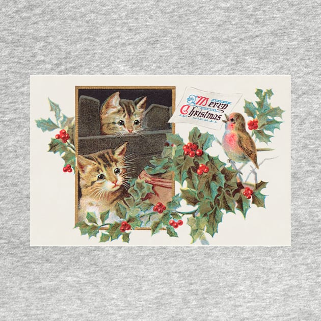 Cute Christmas Kitten Cats Vintage Greeting Card by softbluehum